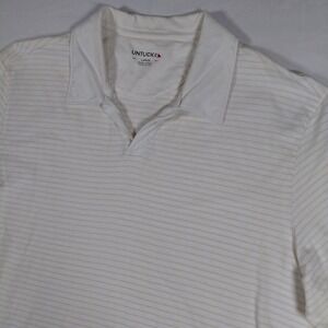 UNTUCKit Men's Large Cream‎ Striped Short Sleeve Polo Shirt Cotton